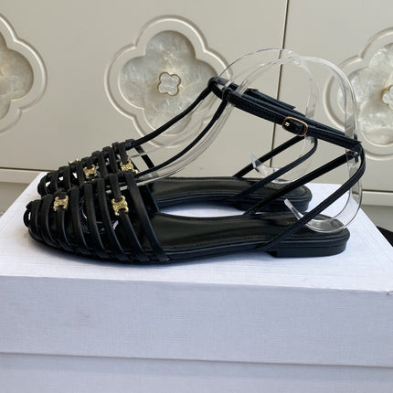 CELINE 26S CLEA TRIOMPHE GLADIATOR SANDALS IN BLACK LAMBSKIN