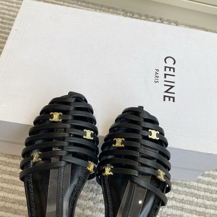 CELINE 26S CLEA TRIOMPHE GLADIATOR SANDALS IN BLACK LAMBSKIN