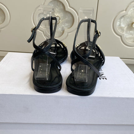 CELINE 26S CLEA TRIOMPHE GLADIATOR SANDALS IN BLACK LAMBSKIN
