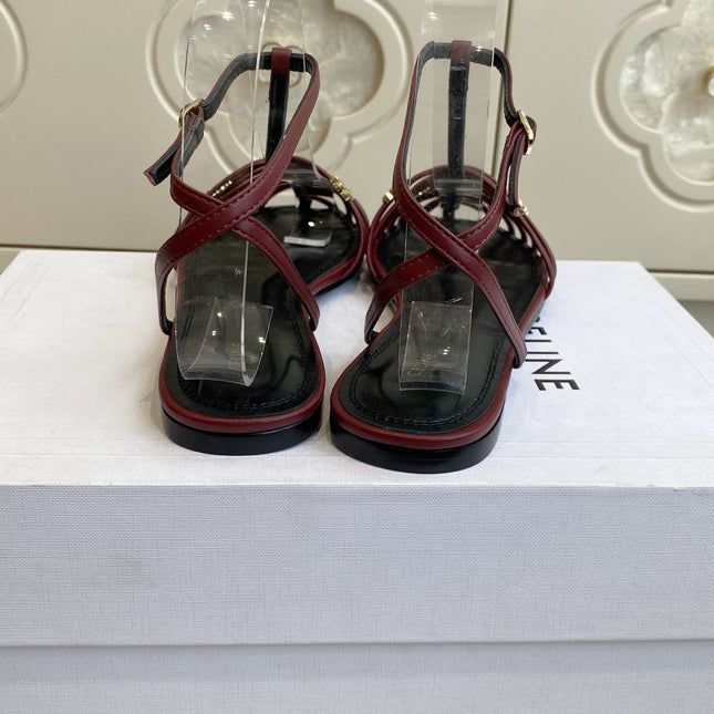 CELINE 26S CLEA TRIOMPHE GLADIATOR SANDALS IN DARK RED LAMBSKIN