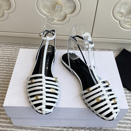 CELINE 26S CLEA TRIOMPHE GLADIATOR SANDALS IN WHITE LAMBSKIN