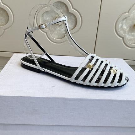 CELINE 26S CLEA TRIOMPHE GLADIATOR SANDALS IN WHITE LAMBSKIN