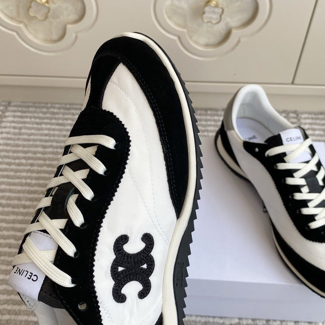CELINE 26S RUNNER SNEAKERS IN BLACK SUEDE AND WHITE NYLON