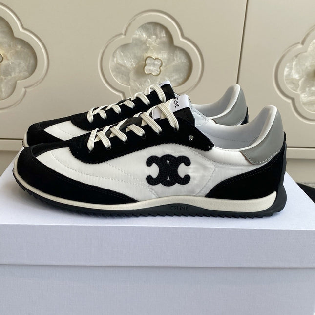 CELINE 26S RUNNER SNEAKERS IN BLACK SUEDE AND WHITE NYLON