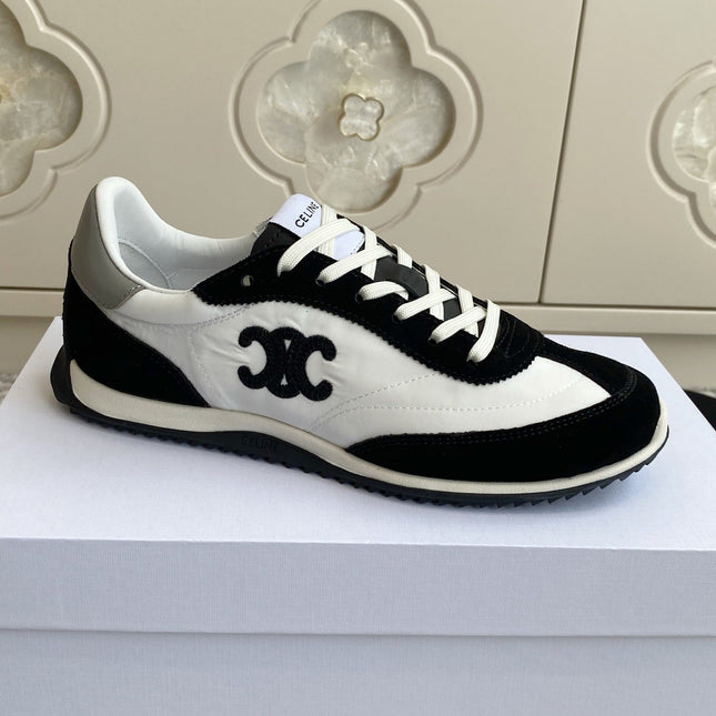 CELINE 26S RUNNER SNEAKERS IN BLACK SUEDE AND WHITE NYLON