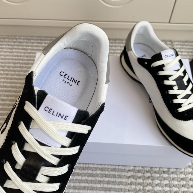 CELINE 26S RUNNER SNEAKERS IN BLACK SUEDE AND WHITE NYLON
