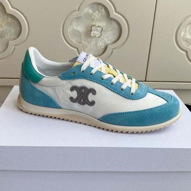 CELINE 26S RUNNER SNEAKERS IN AQUA BLUE SUEDE AND WHITE NYLON