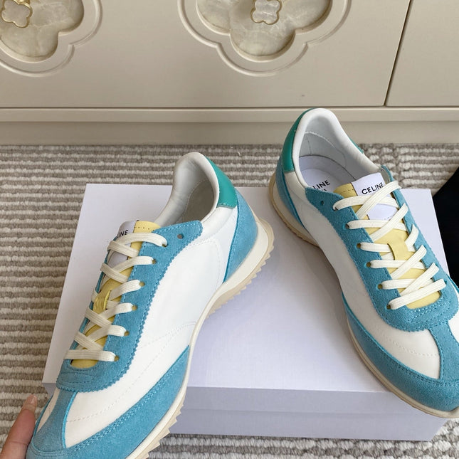 CELINE 26S RUNNER SNEAKERS IN AQUA BLUE SUEDE AND WHITE NYLON