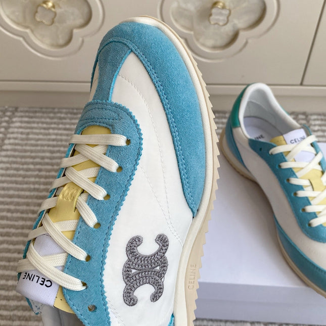 CELINE 26S RUNNER SNEAKERS IN AQUA BLUE SUEDE AND WHITE NYLON