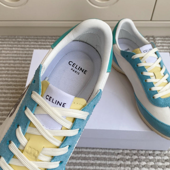 CELINE 26S RUNNER SNEAKERS IN AQUA BLUE SUEDE AND WHITE NYLON