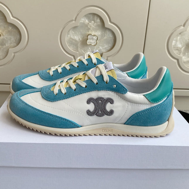 CELINE 26S RUNNER SNEAKERS IN AQUA BLUE SUEDE AND WHITE NYLON