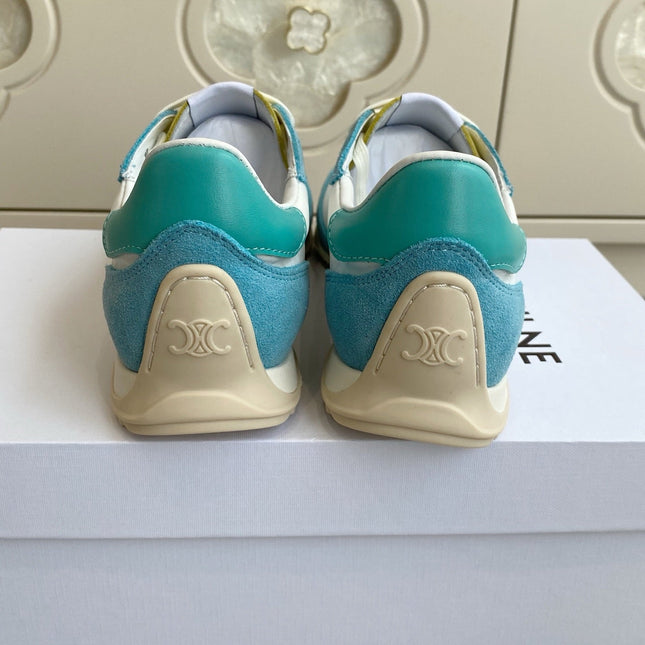 CELINE 26S RUNNER SNEAKERS IN AQUA BLUE SUEDE AND WHITE NYLON