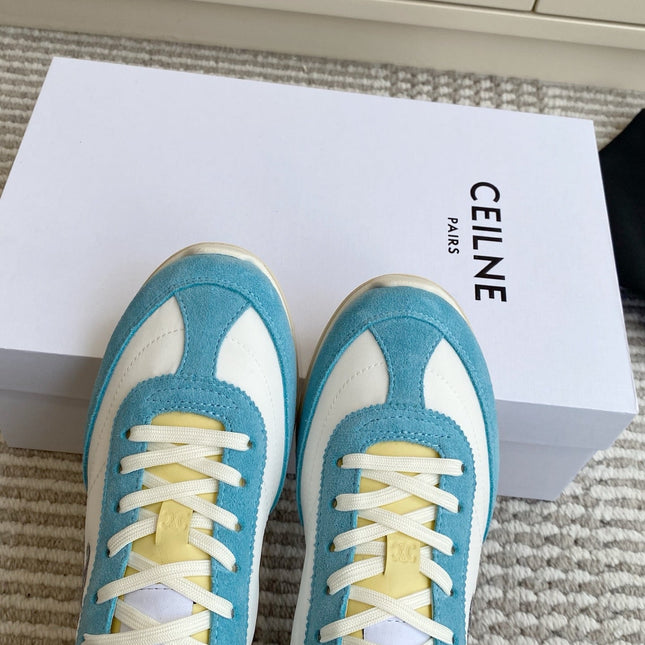 CELINE 26S RUNNER SNEAKERS IN AQUA BLUE SUEDE AND WHITE NYLON