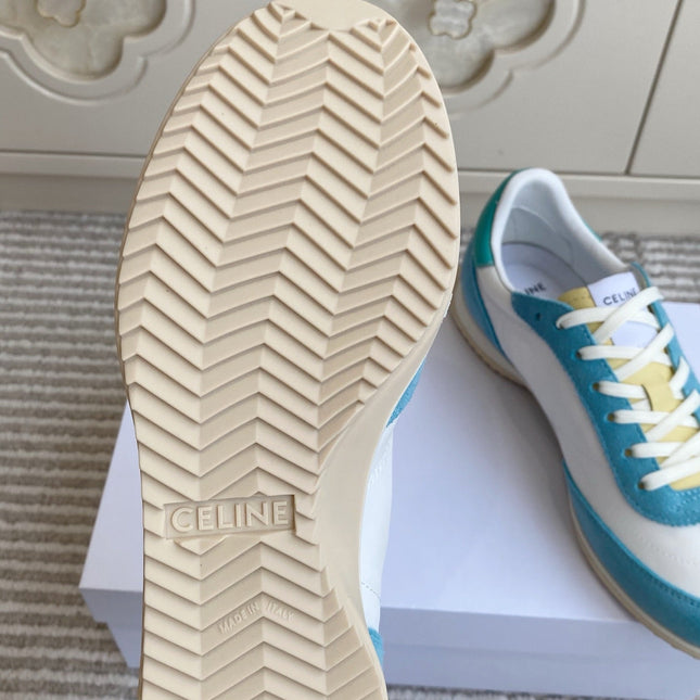 CELINE 26S RUNNER SNEAKERS IN AQUA BLUE SUEDE AND WHITE NYLON