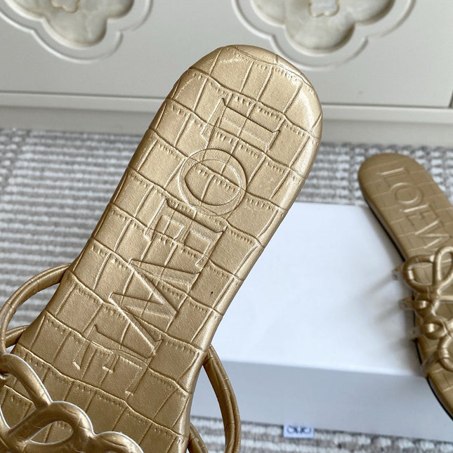 LOEWE 26S SLIDE SANDALS IN GOLD CROC-EMBOSSED CALFSKIN