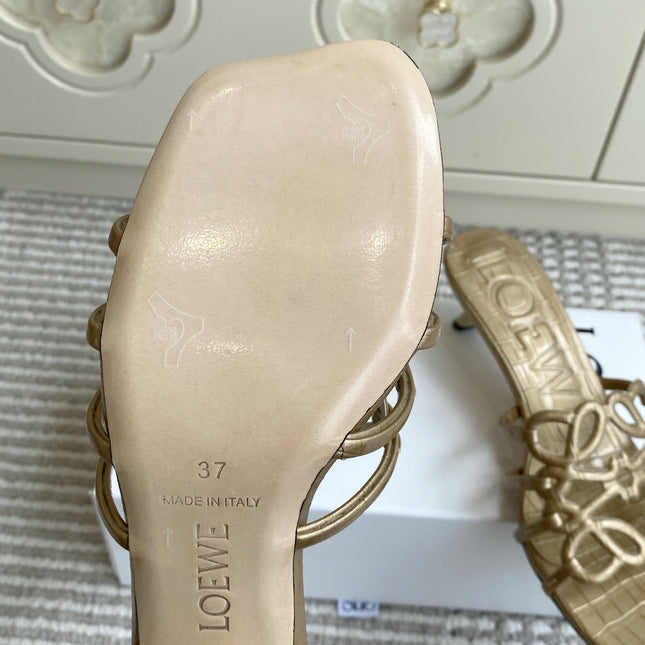 LOEWE 26S HIGH HEEL SANDALS 45MM IN GOLD CROC-EMBOSSED CALFSKIN