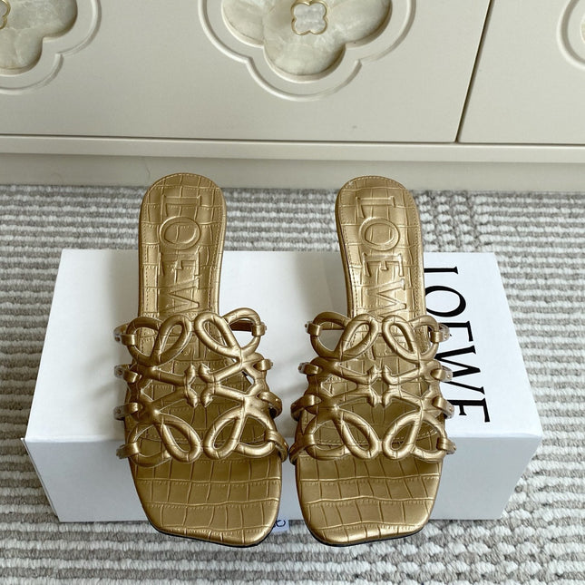 LOEWE 26S HIGH HEEL SANDALS 45MM IN GOLD CROC-EMBOSSED CALFSKIN