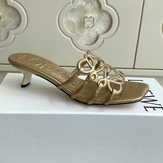 LOEWE 26S HIGH HEEL SANDALS 45MM IN GOLD CROC-EMBOSSED CALFSKIN