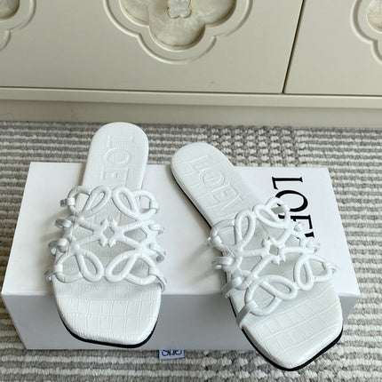 LOEWE 26S SLIDE SANDALS IN WHITE CROC-EMBOSSED CALFSKIN