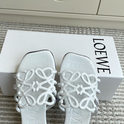 LOEWE 26S SLIDE SANDALS IN WHITE CROC-EMBOSSED CALFSKIN