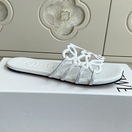 LOEWE 26S SLIDE SANDALS IN WHITE CROC-EMBOSSED CALFSKIN