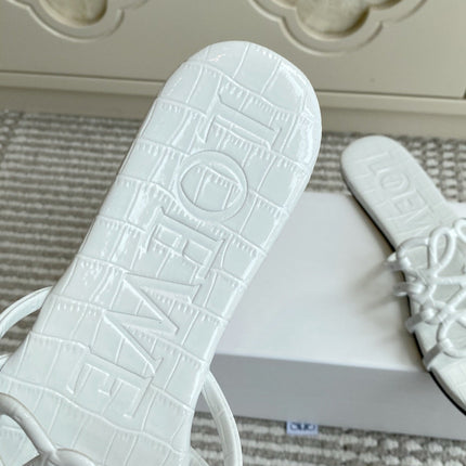 LOEWE 26S SLIDE SANDALS IN WHITE CROC-EMBOSSED CALFSKIN