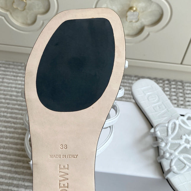 LOEWE 26S SLIDE SANDALS IN WHITE CROC-EMBOSSED CALFSKIN