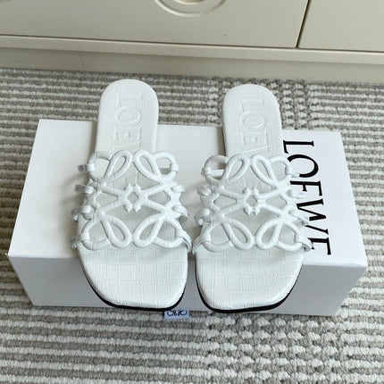 LOEWE 26S SLIDE SANDALS IN WHITE CROC-EMBOSSED CALFSKIN
