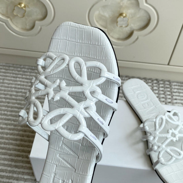 LOEWE 26S SLIDE SANDALS IN WHITE CROC-EMBOSSED CALFSKIN