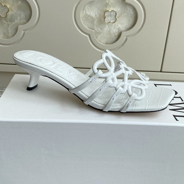 LOEWE 26S HIGH HEEL SANDALS 45MM IN WHITE CROC-EMBOSSED CALFSKIN