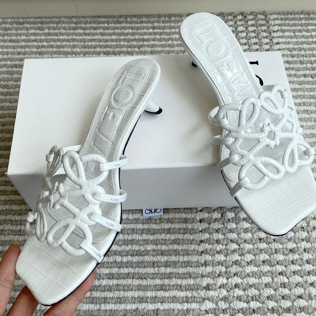 LOEWE 26S HIGH HEEL SANDALS 45MM IN WHITE CROC-EMBOSSED CALFSKIN