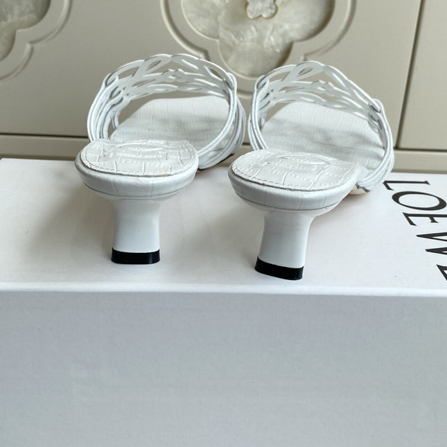 LOEWE 26S HIGH HEEL SANDALS 45MM IN WHITE CROC-EMBOSSED CALFSKIN
