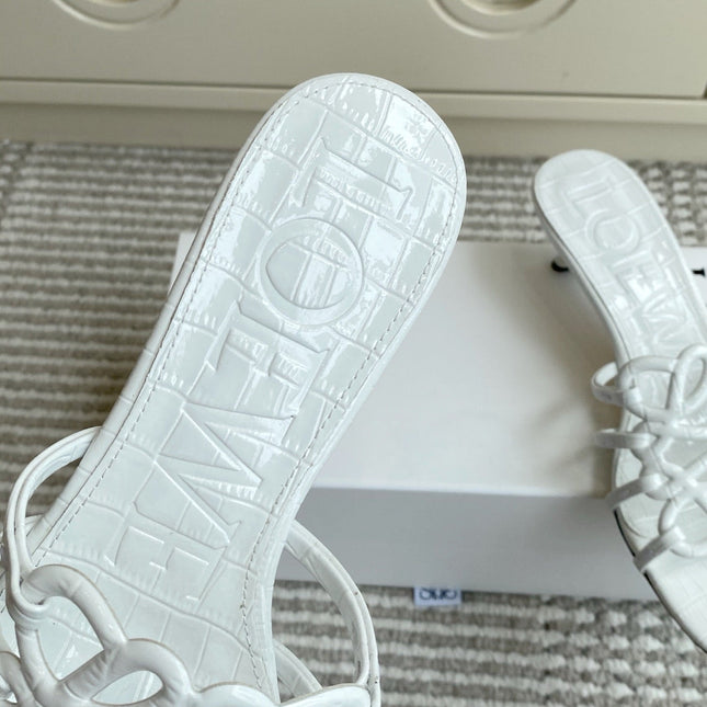 LOEWE 26S HIGH HEEL SANDALS 45MM IN WHITE CROC-EMBOSSED CALFSKIN