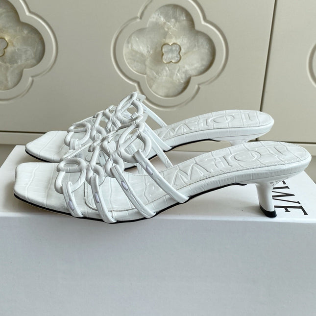 LOEWE 26S HIGH HEEL SANDALS 45MM IN WHITE CROC-EMBOSSED CALFSKIN