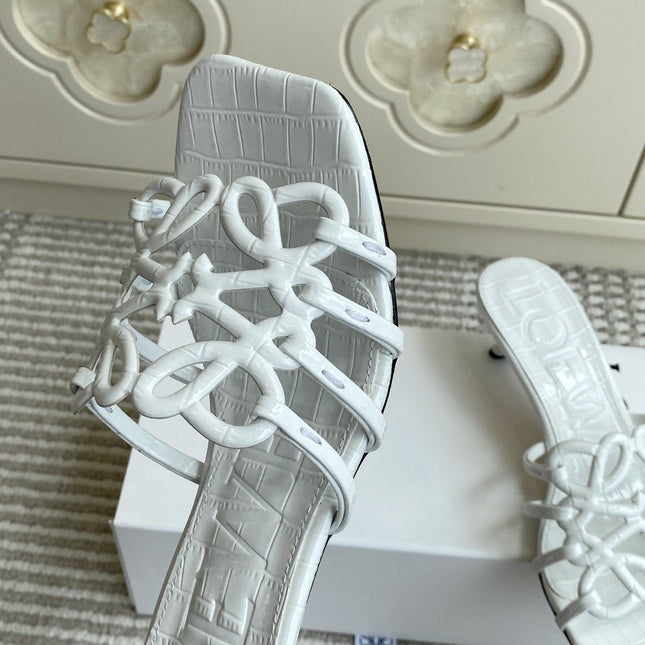 LOEWE 26S HIGH HEEL SANDALS 45MM IN WHITE CROC-EMBOSSED CALFSKIN