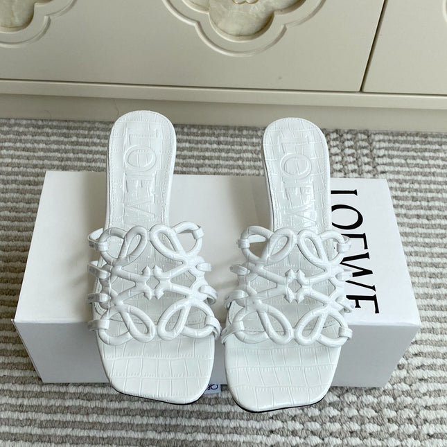 LOEWE 26S HIGH HEEL SANDALS 45MM IN WHITE CROC-EMBOSSED CALFSKIN