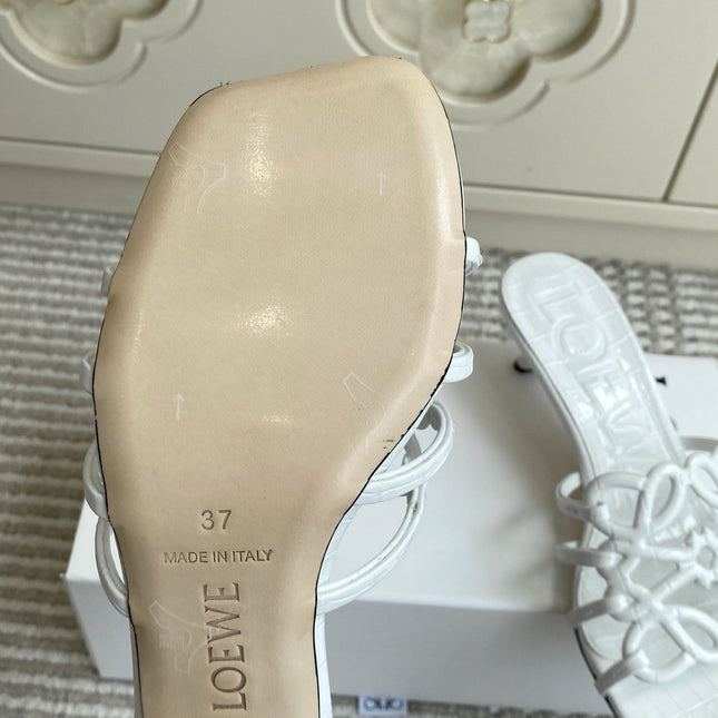 LOEWE 26S HIGH HEEL SANDALS 45MM IN WHITE CROC-EMBOSSED CALFSKIN