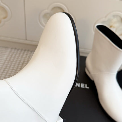 CHANEL 26S SHORT BOOTS IN WHITE CALFSKIN