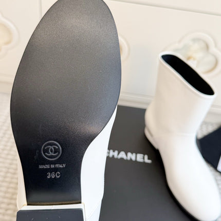 CHANEL 26S SHORT BOOTS IN WHITE CALFSKIN
