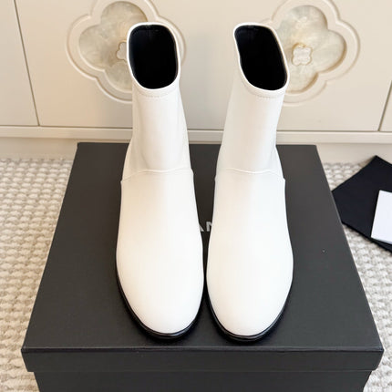 CHANEL 26S SHORT BOOTS IN WHITE CALFSKIN