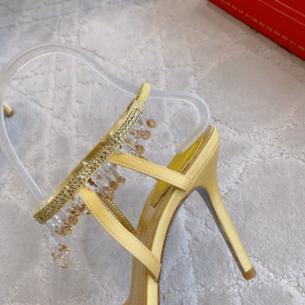 RENE CAOVILLA 26S CLEO HIGH HEELS SANDALS 95 MM IN GOLD LAMBSKIN STYLE 16