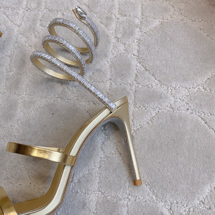 RENE CAOVILLA 26S CLEO HIGH HEELS SANDALS 95 MM IN GOLD LAMBSKIN STYLE 19