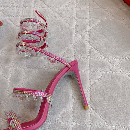 RENE CAOVILLA 26S CLEO HIGH HEELS SANDALS 95 MM IN PINK LAMBSKIN STYLE 14