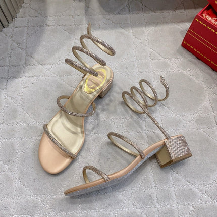 RENE CAOVILLA 26S RHINESTONE HIGH HEELS SANDALS 45 MM IN BEIGE LAMBSKIN