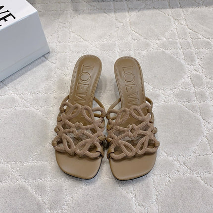 LOEWE 26S HIGH HEEL SANDALS IN BROWN CALFSKIN