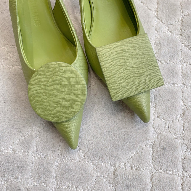JACQUEMUS 26S SLINGBACK HEELS 85 MM IN GREEN CALFSKIN