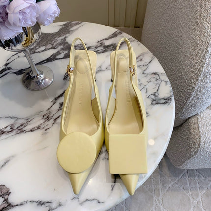 JACQUEMUS 26S SLINGBACK HEELS 85 MM IN PASTEL YELLOW CALFSKIN