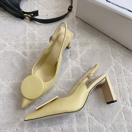 JACQUEMUS 26S SLINGBACK HEELS 85 MM IN PASTEL YELLOW CALFSKIN