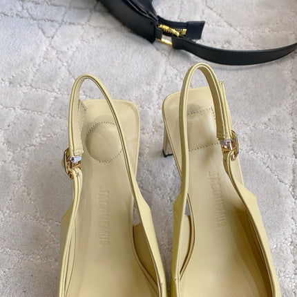 JACQUEMUS 26S SLINGBACK HEELS 85 MM IN PASTEL YELLOW CALFSKIN