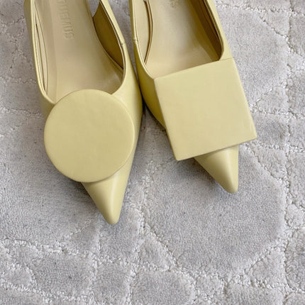 JACQUEMUS 26S SLINGBACK HEELS 85 MM IN PASTEL YELLOW CALFSKIN